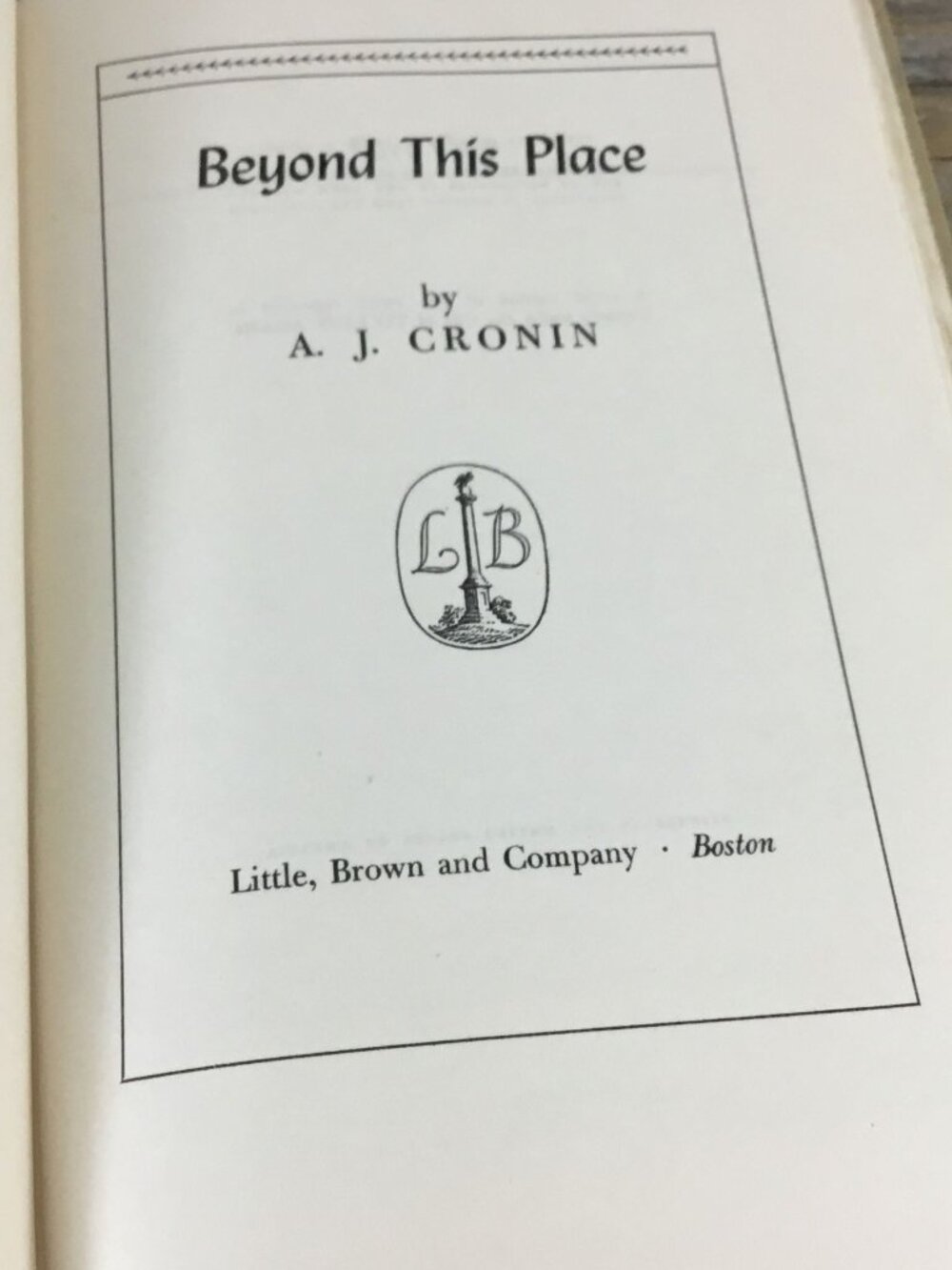 Vintage Beyond This Place Hardcover, 1953 A.J. Cronin Classic
